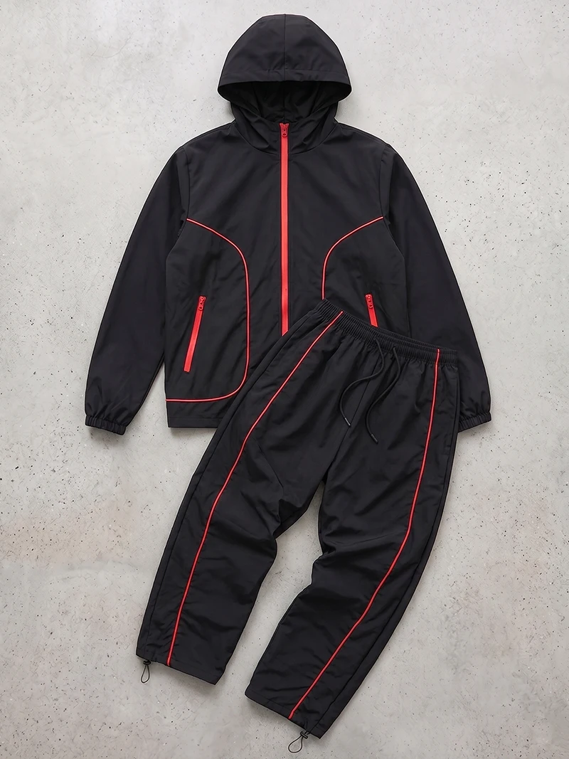 Men's Trendy 2 Piece Tracksuit Set Hooded Full Zip Windbreaker Jacket Coat Tops Quick Dry Athletic Jogger Pants Trousers image 4