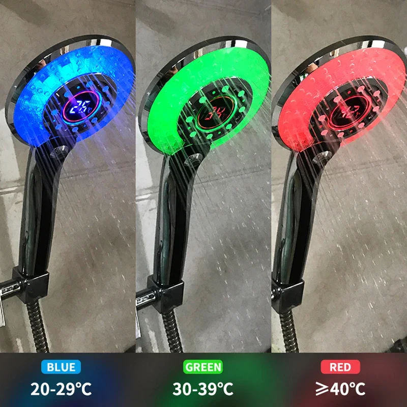 Shower Head with LED Light Digital Temperature Control 3 Spraying Mode Rain Spray Nozzle Bathroom Water Saving Flow Accessories