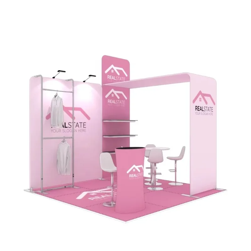 

Advertising Fashion Foldable Aluminum Frame Tension Fabric Apparel Booth Exhibition 10x10 Portable Apparel Trade Booth