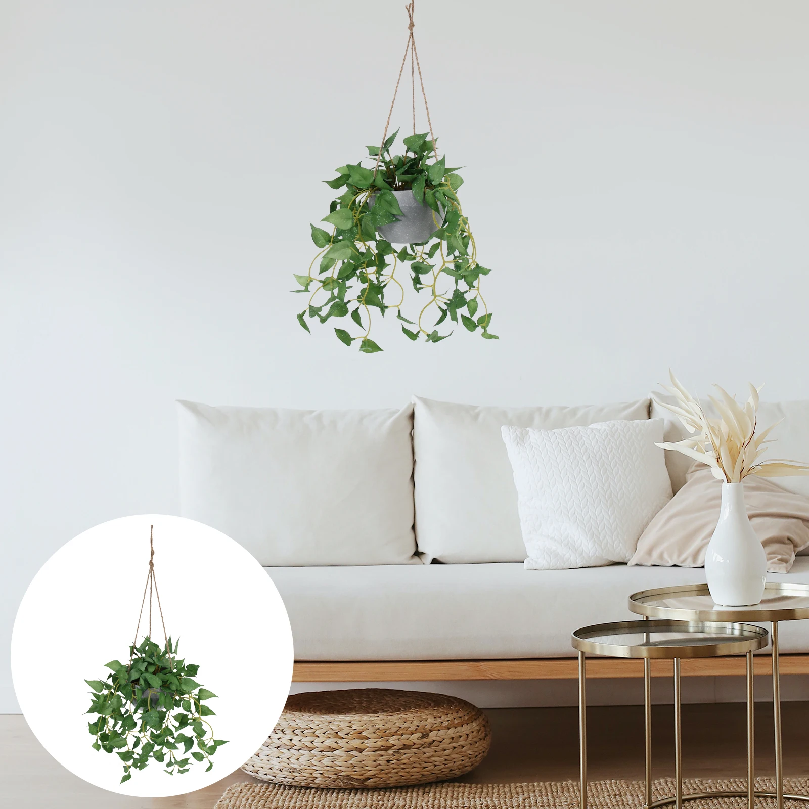 

Simulated Green Rattan Hanging Plant Decor Faux Pendant Indoor Outdoor Plastic Vine Flowerpot Artificial Lifelike Wall