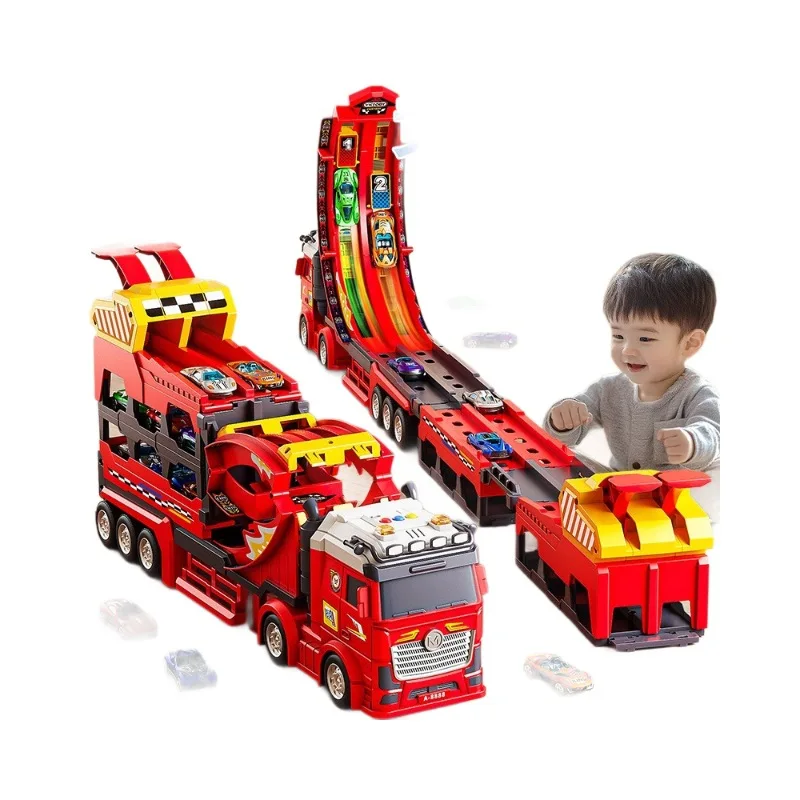 Spielzeugauto für Jungen, Aufbewahrungsbehälter aus Legierung für Kinder, technischer LKW, verformter großer LKW, Schienenkatapultwagen, Alter 3 bis 6 Jahre