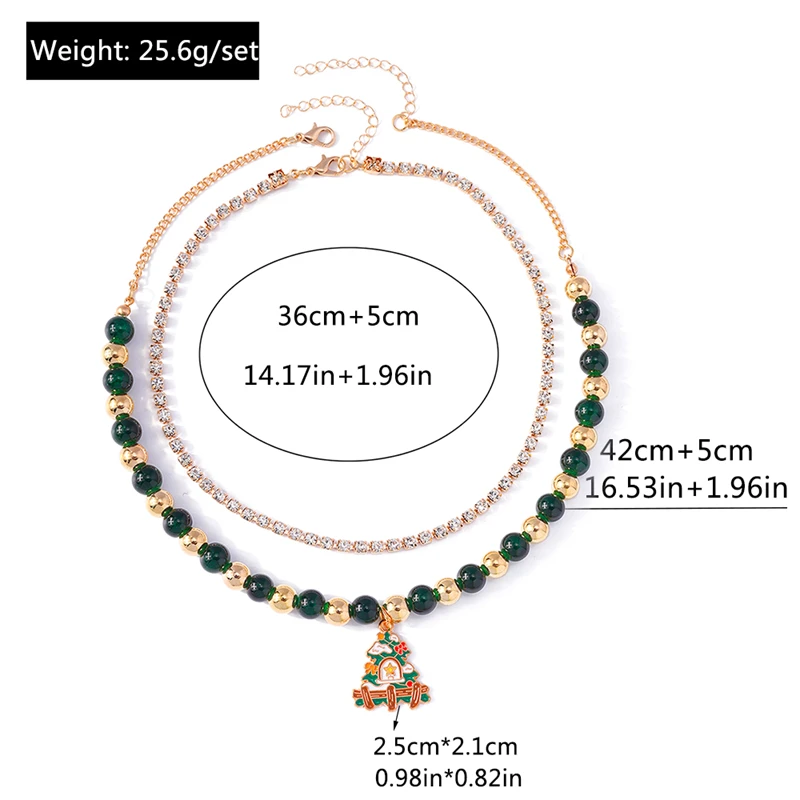 Modische handgefertigte Perlenkette für Damen, Weihnachtsanhänger mit Weihnachtsmann und Weihnachtsbaum, Halsketten für Mädchen, Neujahrsfest-Schmuck, Geschenke – Detail 12