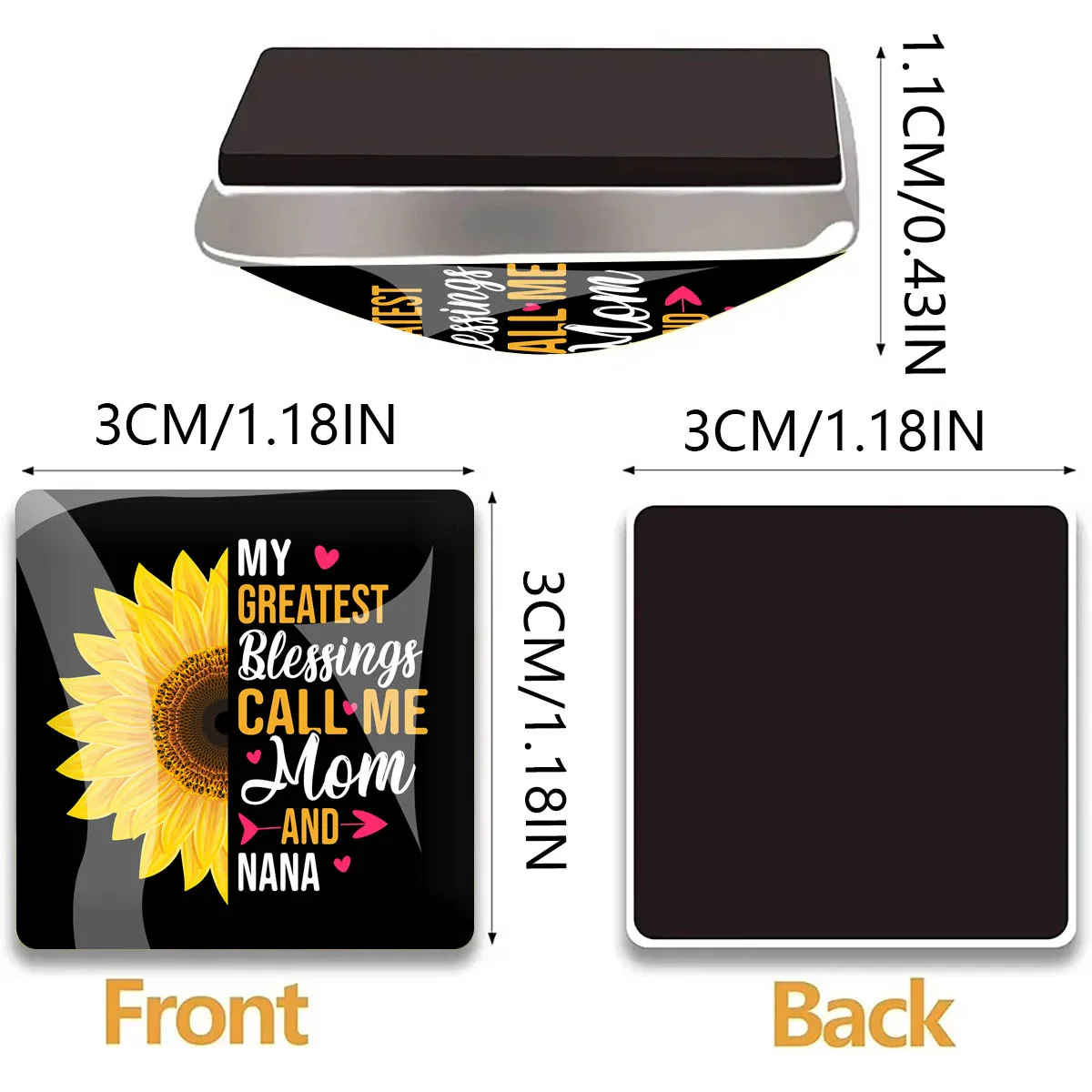 1PC 30MM Square Sunflower Pattern Glass Refrigerator Sticker You Are My Sunshine Home Decoration BirthdayGift