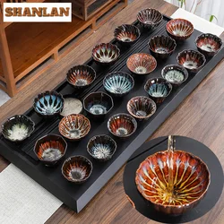 1PC Ceramic Tea Cup Kiln Change China Temmoku Glaze Porcelain Kung Fu Teacups Pottery Chazhan Drinkware Water Mug Gift Wholesale