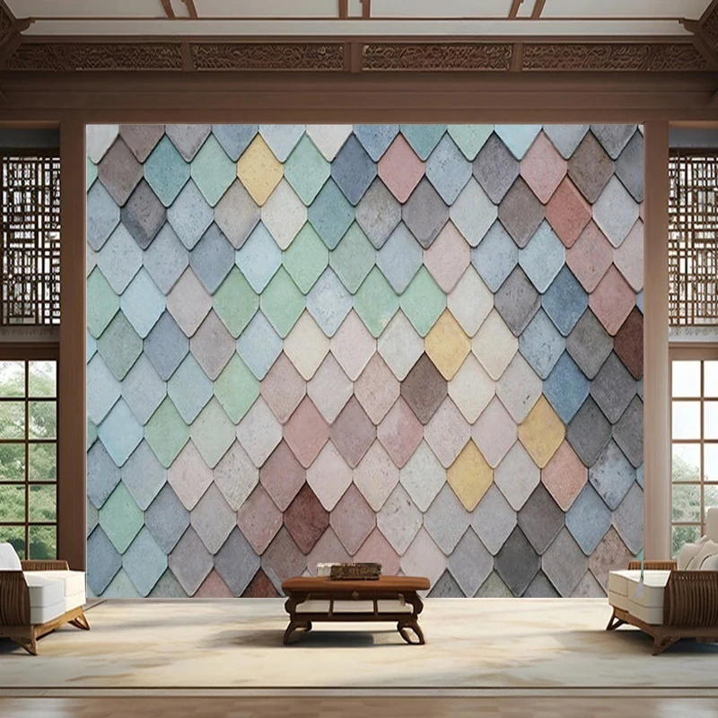 Modern Minimalist Geometric Square Hand-Painted Colorful Creative Art Abstract Bedroom Coffee Shop Background Wall