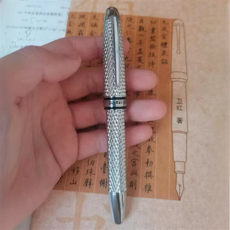 New-BooKer.Cr Flame Diamond Engraved Fountain Pen Fine F 0.5MM Nib Stationery with Silver Clip Smooth Writing Office Gift Pen