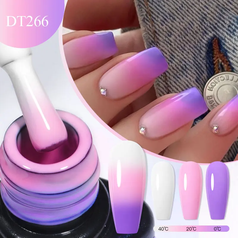 MEET ACROSS 7ml Thermal Gel Nail Polish Gradient Temperature Changing Semi Permanant Nail Art Varnish For Nails Winter Manicure