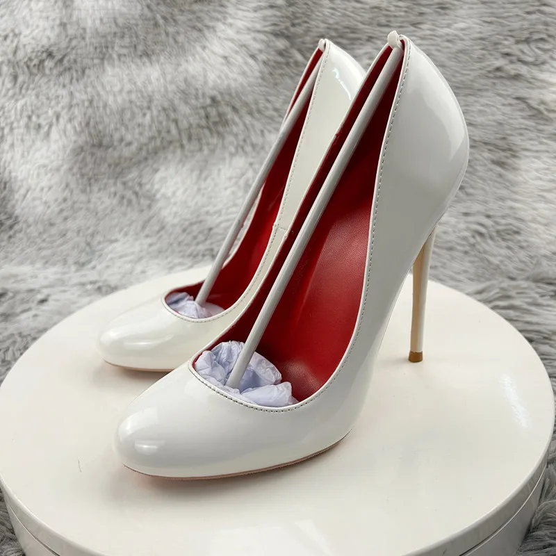 Heelgoo Round Toe Women Solid White Simple High Heel Shoes Red Inside Elegant Ladies Formal Dress Stiletto Pumps 10cm 12cm