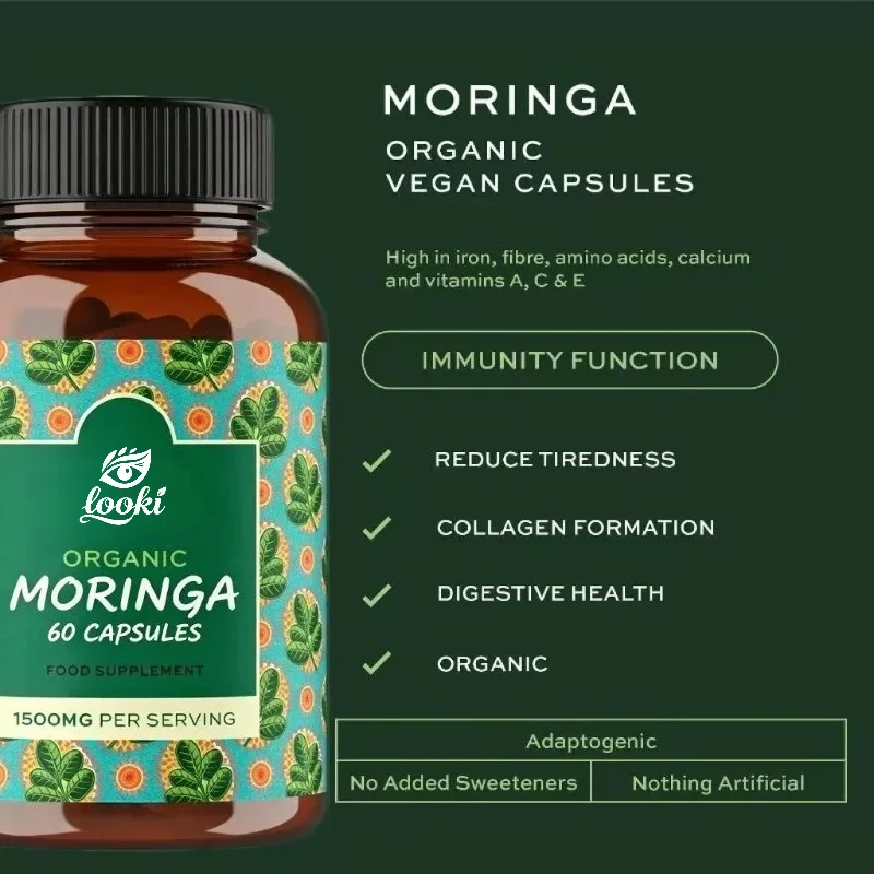 Moringa Capsules 1500mg  Pure Moringa Leaves, Providing Energy and Immunity. Natural Plant-based Food Supplement, 60 Capsules