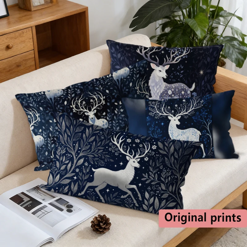 Enchanted Forest Deer Lumbar Pillowcases Suitable For Sofa Bedroom Car Pillow Cover Cushion Rectangular Back Cushion