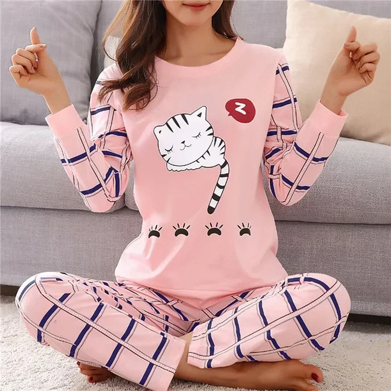 Loose Set Homewear Nightwear Waist Women New Leisure Sleepwear Pajamas Sleeve Short 2pcs Pant Long Cute For