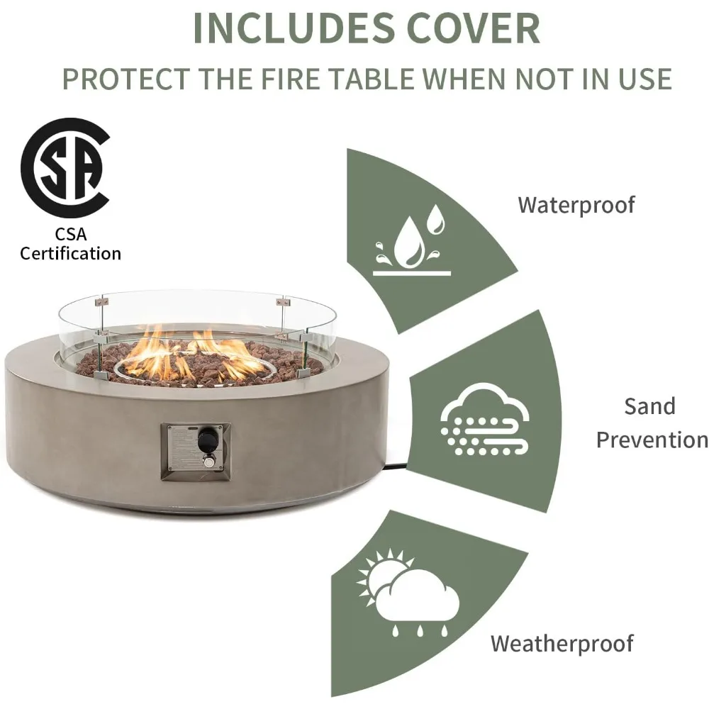 طاولة قهوة خارجية من البروبان - سخان فناء بقاعدة مستديرة رمادية مقاس 42 بوصة، معتمد، موقد من الفولاذ المقاوم للصدأ بقدرة 50000 وحدة حرارية بريطانية