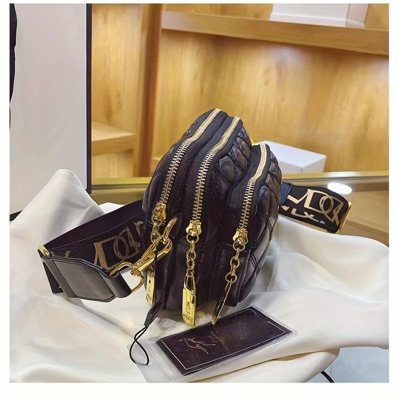 Ladies' Leather Three-layer Crossbody Bags Versatile Diamond Grid Solid Color Metal Shoulder Bag Suitable for Commuting Banquets