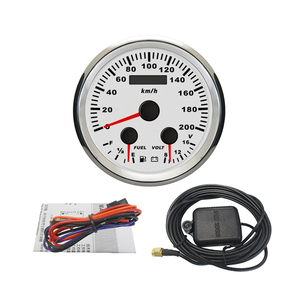 ELING 85mm 0-60MPH 0-200km/H GPS Speedometer Odometer with Fuel Level 0-190ohm 240-33ohm Voltmeter Red Backlight for Auto ATV