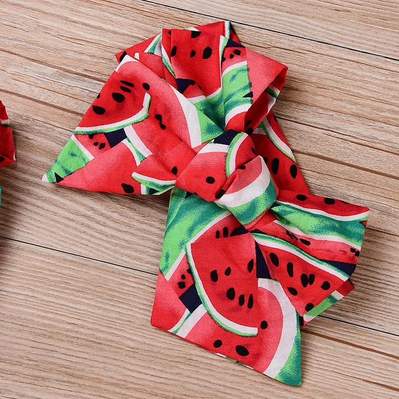 Kleinkind Neugeborenen Säugling niedlichen Baby Kleidung Mädchen Stram pler Wassermelone Bodysuit Stirnband Sonnen anzug Kinder kleidung Set 2St