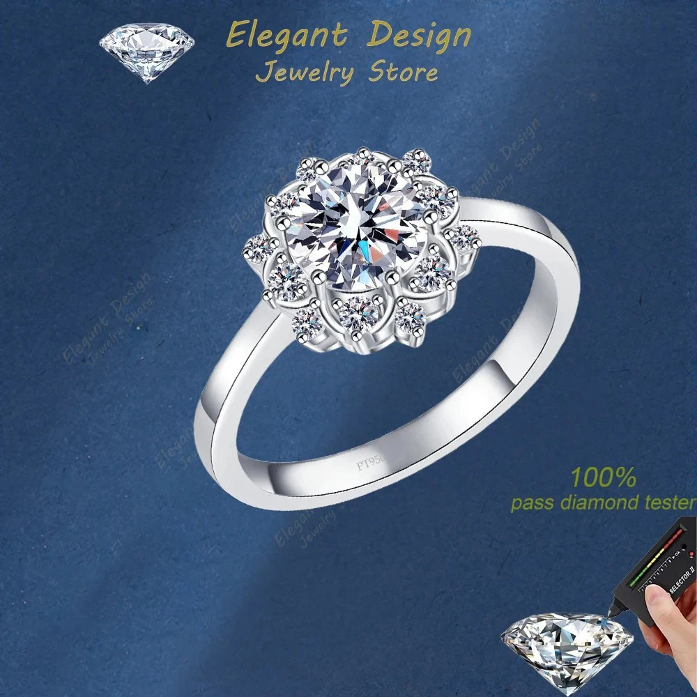 

Engagement Platinum Pt950 1CT Moissanite Diamond Sunflower Six Claw Wedding Band WOMEN Birthday Gift Girl Valentine's Day Rings