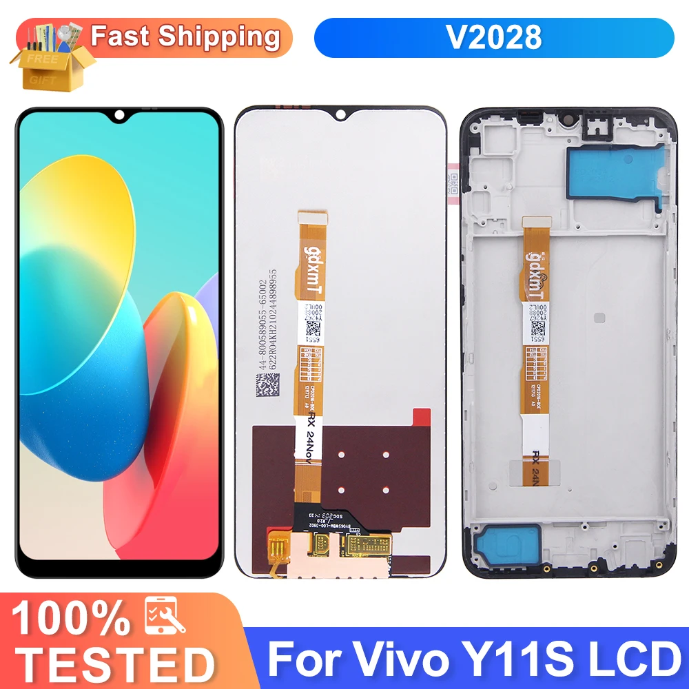 Pantalla LCD de 6,51 pulgadas para VIVO Y11s V2028, pantalla táctil con marco, piezas de repuesto para montaje de digitalizador para pantalla Vivo Y11S