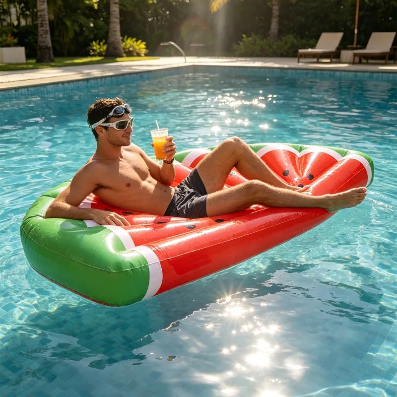 Inflatable watermelon floating row water deck chair, adult mount pvc thickened swimming ring outdoor buoy bed