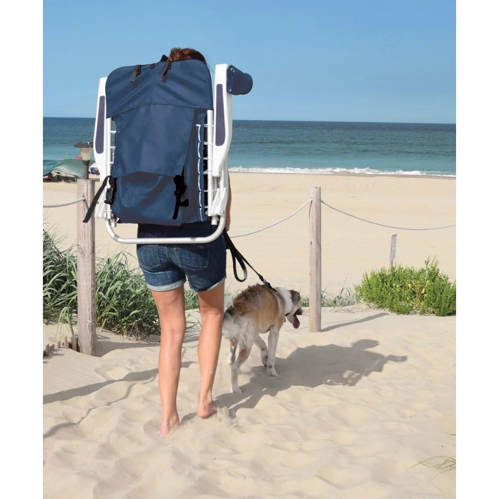 Beach Lace-Up Suspension Folding Beach Chair, Navy , 44.7