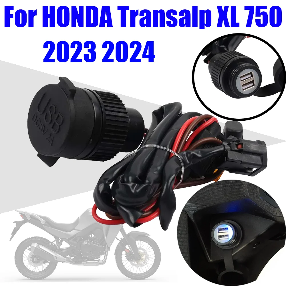 

For HONDA Transalp XL 750 XL750 2023 2024 Accessories Dual USB Charger Adapter Socket USB Power Transfer Interface Impulse Port