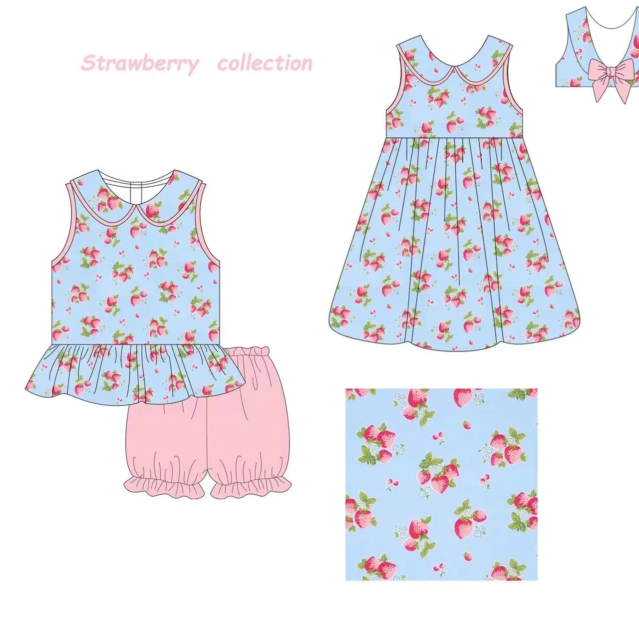 New style summer clothes girls clothes strawberry pattern sleeveless dress shorts set infants girls clothes kids clothes set