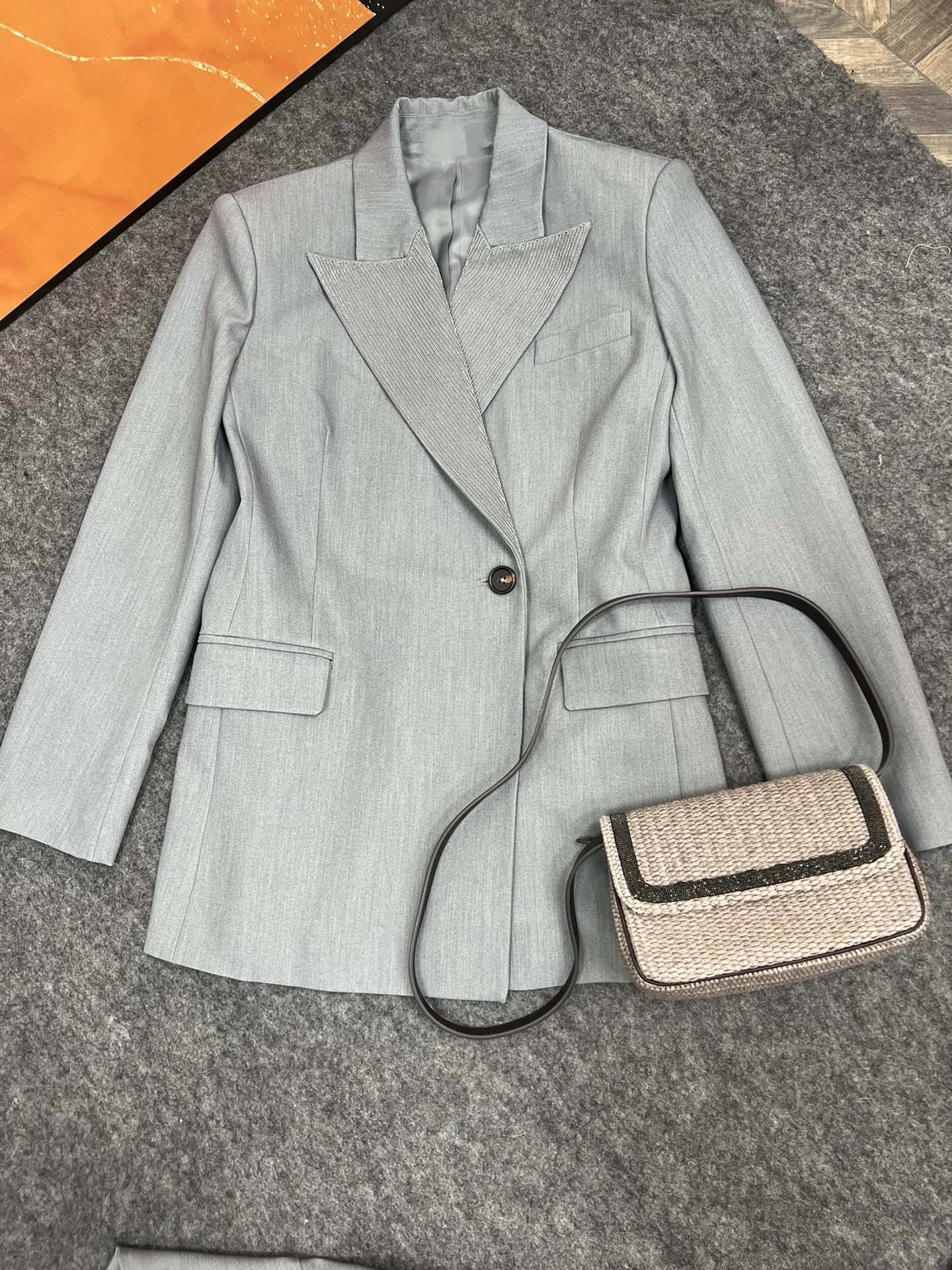 Tuta da pendolare temperamento da donna, colletto, Cardigan con catena di perline, vita elastica, pantaloni a gamba larga, tuta di lino, 2 pezzi