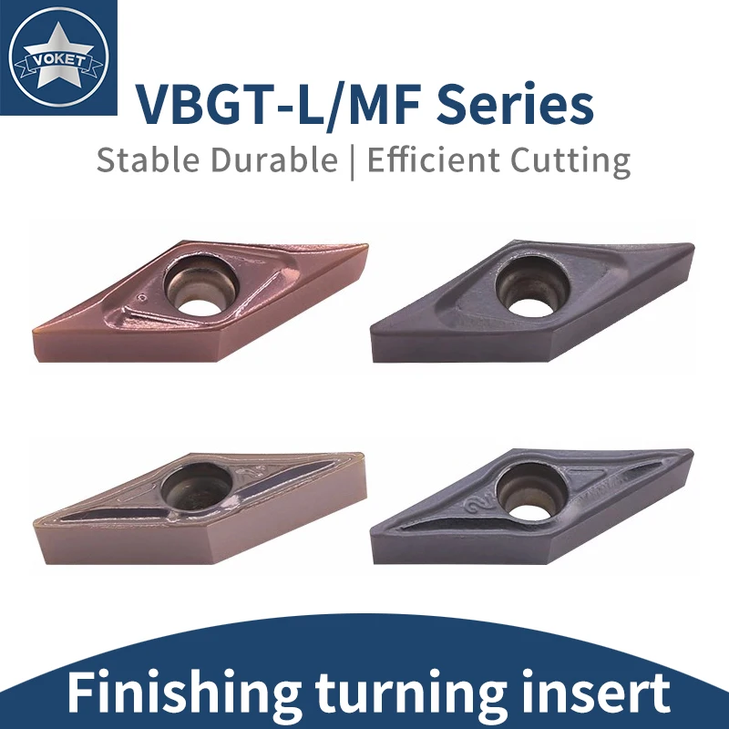 VOKET pisau bubut berbentuk berlian dengan mata pisau bulat luar VBGT110302/04-1L/MF untuk baja tahan karat, sisipan pisau tajam