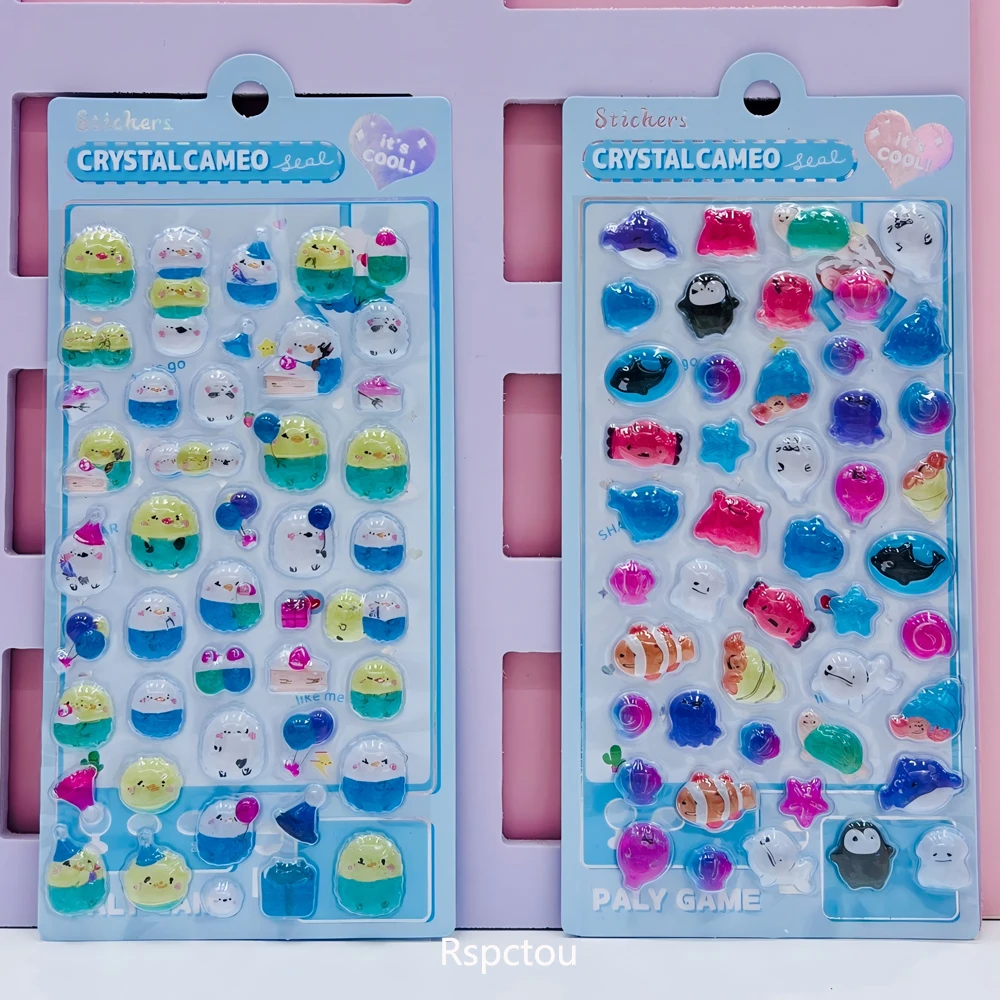 

1/12pcs Kawaii Cartoon Cat Dog Animal Pattern 3D Relief Stickers Cute Food Creative Crystal Sticker DIY Luggage Guitar Notebook