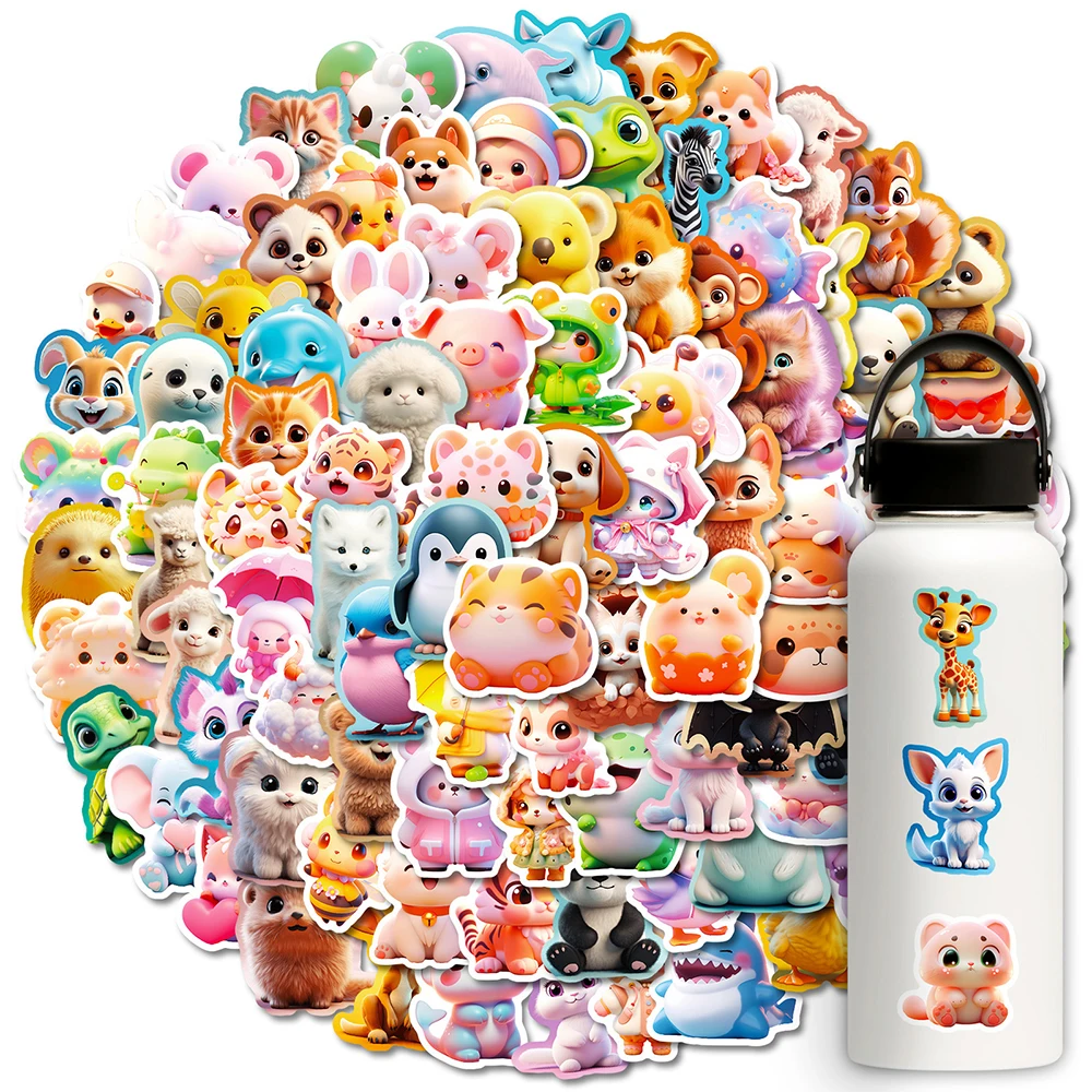 10/30/50/100PCS 3D Animal Stickers Cartoon Cute Whale Panda Cat Sticker DIY Luggage Notebook Waterproof Decals Kids Toy Gifts