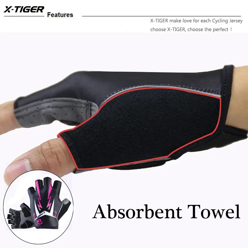 X-TIGER Sports Cycling Gloves Half Finger Women MTB Bike Gloves Running Fitness Gym Riding Motorcycle Bicycle Gloves