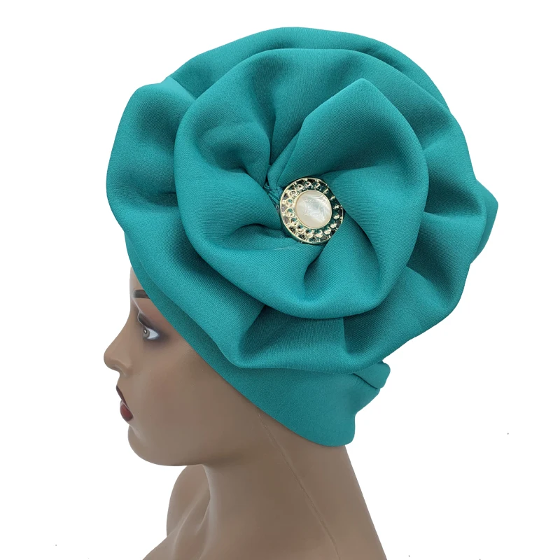 Novelty Big Flower Diamond Turban Hats For Women Muslim Headscarf Bonnet Stretch Islamic Headwear Cap African Headtie Party