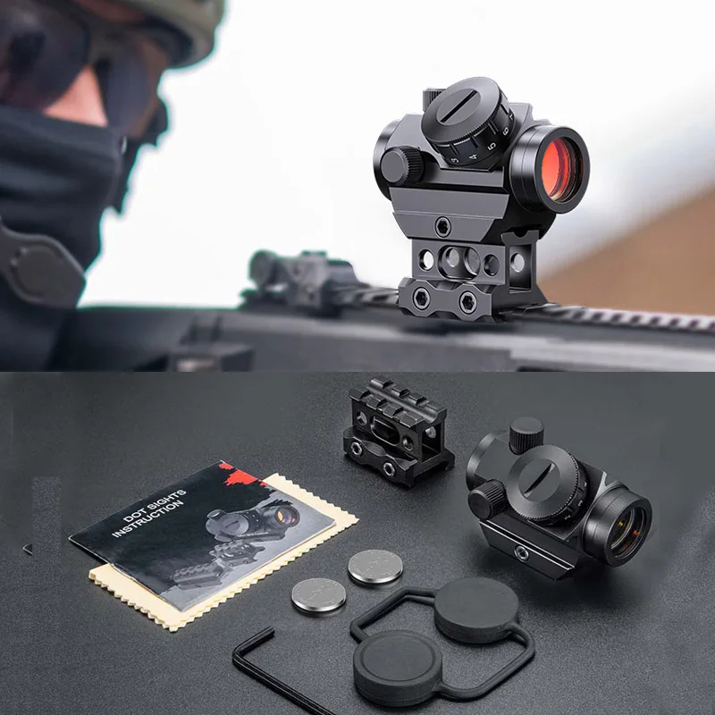 

2MOA Tactical Red Dot Sight 1x25mm Reflex Sight Adjustable Brightness 1 inch Riser Mount Hunting Accessories