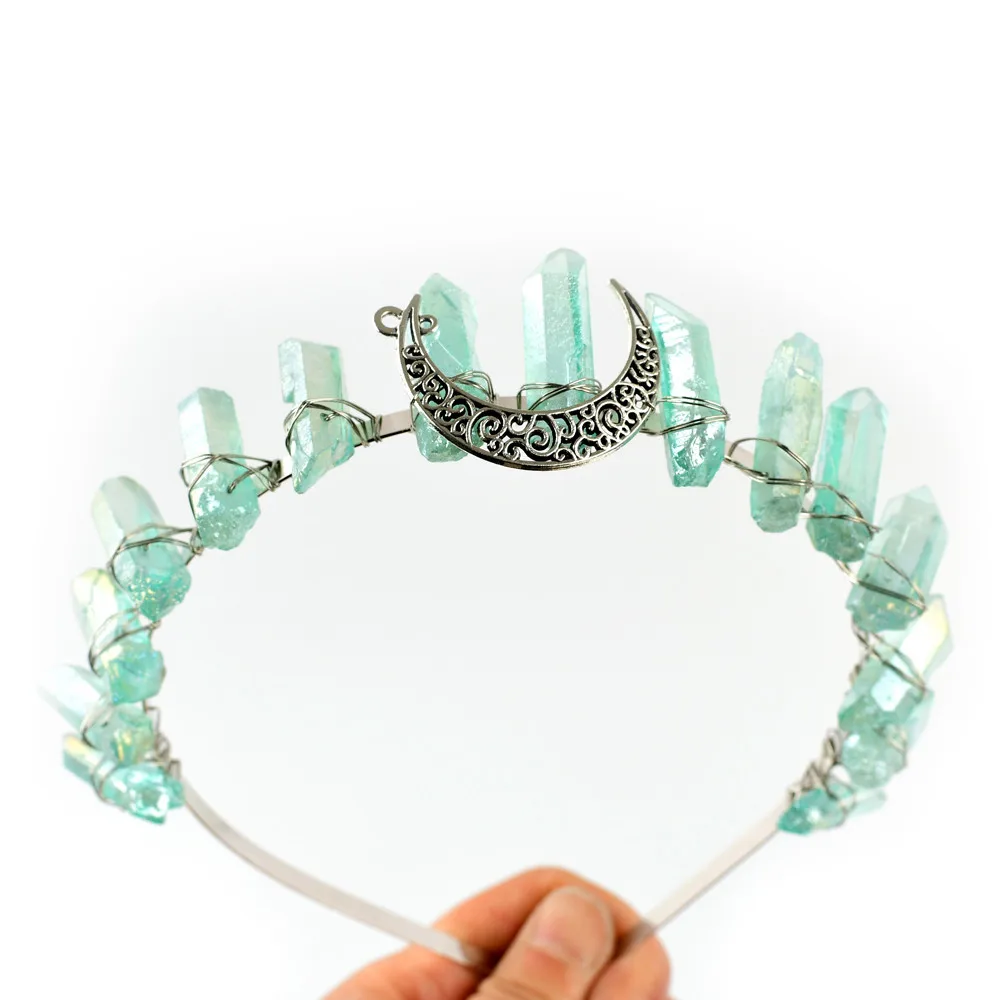 إكسسوارات شعر يدوية الصنع من الأحجار الطبيعية الرمادية، تاج كريستالي للزينة وفقًا للفنغ شوي، مجوهرات إبداعية عصرية #1