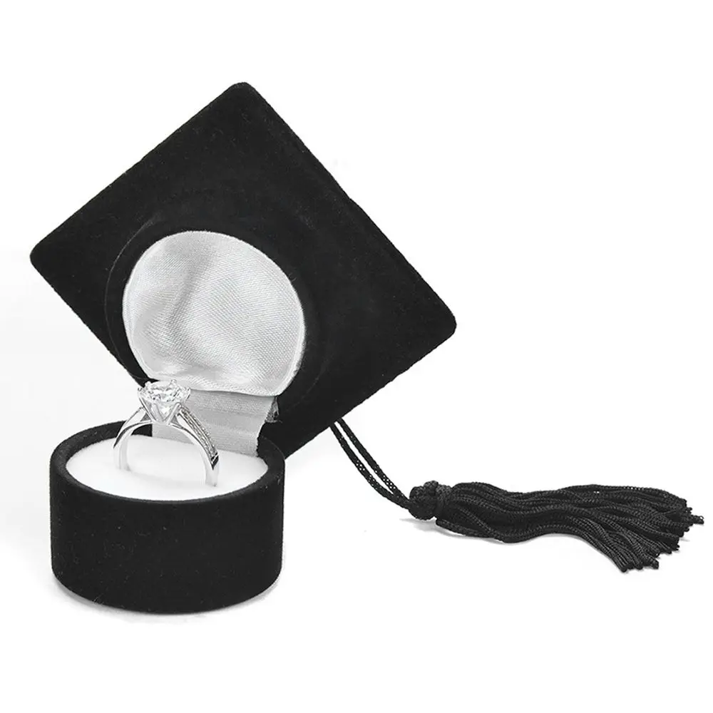 

Graduation Gift Boxes Velvet Solid Color Earrings Jewelry Storage Jewelry Display Case Bachelor Cap Ring Box Mini Ring Box