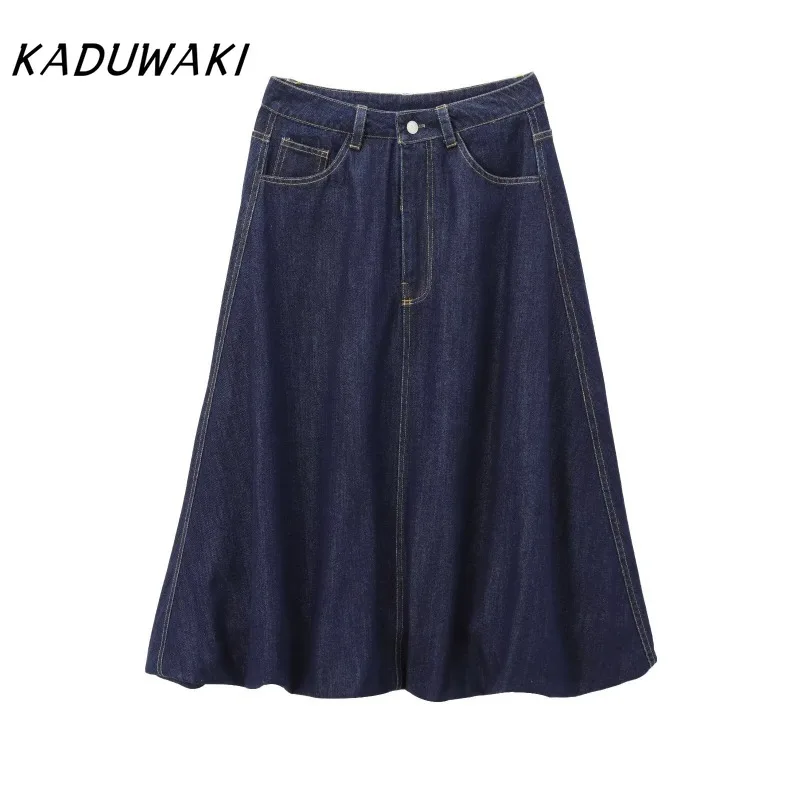 

KADUWAKI Fashion Retro Loose Fit Denim Skirt Casual British Style Splicing Midi Bustier Streetwear Faldas Ajustadas Y2k Skirts