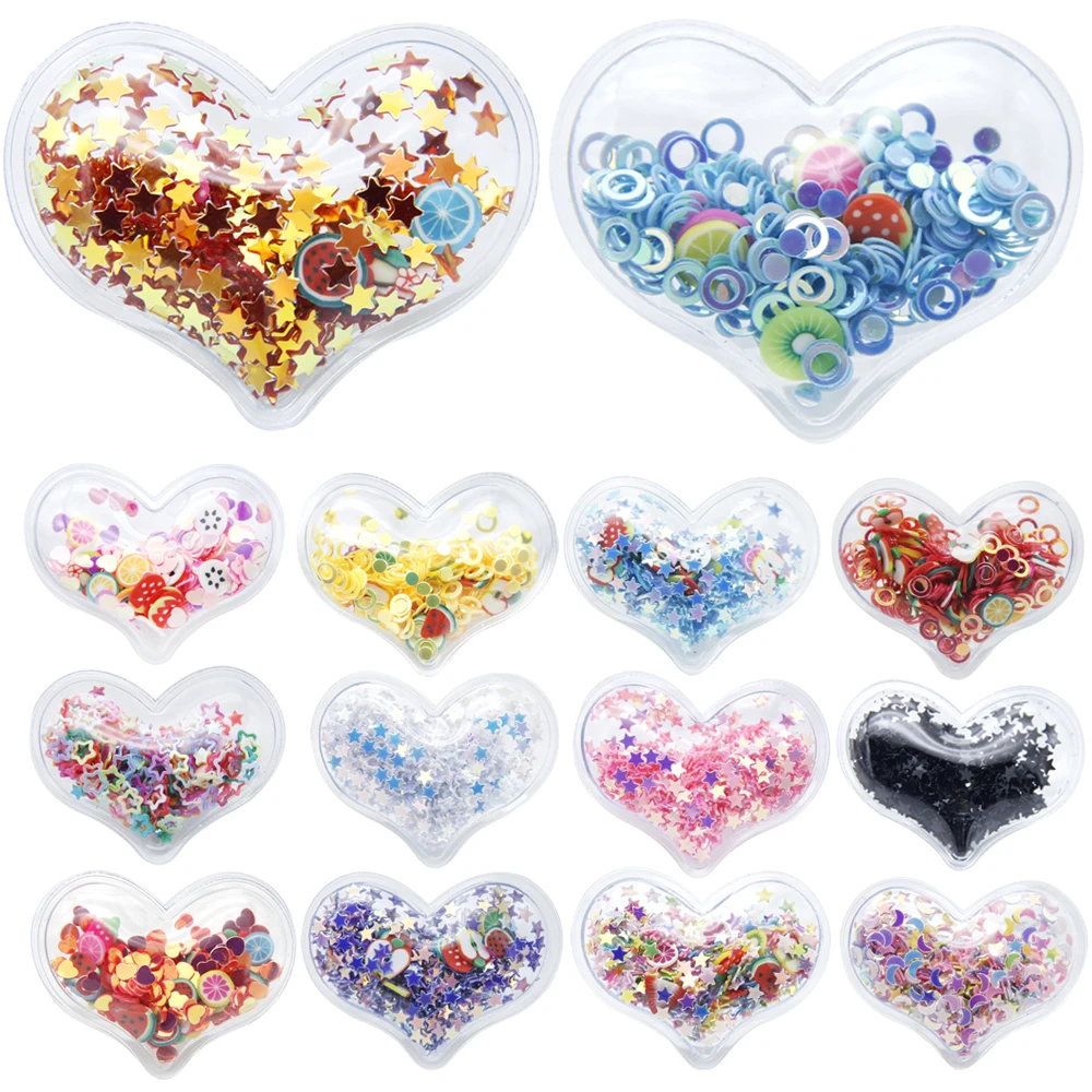 10 Pcs 38x30mm Heart Shape Transparent Qucksand Shaker Bling Sequins DIY Hair Clip Accessories Craft Phone Decoration,10Yc18144