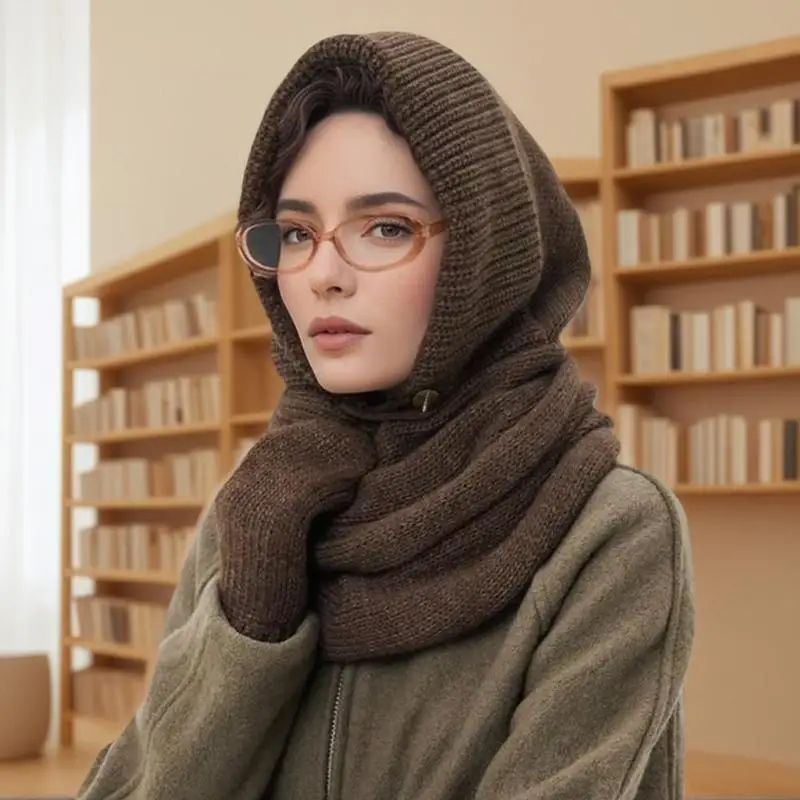 بالاكلافا الشتوية ذات اللون الصلب، قبعة بيني متماسكة كاجوال للنساء، وشاح بياقة الرقبة، مقاوم للرياح والبرودة - هدية مثالية