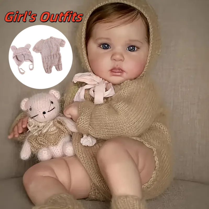 

18-20Inch Washable Ward Reborn Girl Doll With Rooted Hair Full Body Vinyl 3D Painted Skin Newborn Girl Doll Lifelike Doll