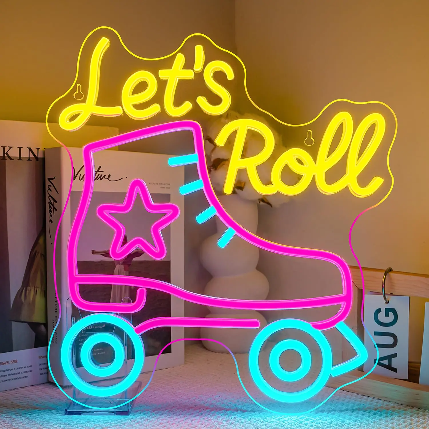 

Lucunstar Let's Roll Неоновая вывеска для катания на роликовых коньках Неоновая светодиодная вывеска с регулируемой яркостью Декор для вечеринки Настенный декор Неоновые светящиеся вывески для роликовых коньков Stor