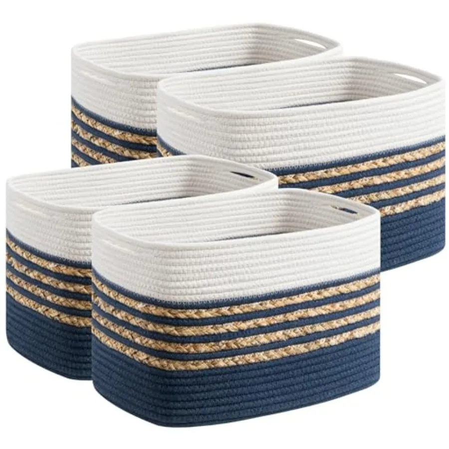 

Baskets for Organizing, Woven Storage Baskets for Toys and Towel, Rectangle Cotton Rope Basket with Handles, ''L ''W ''H