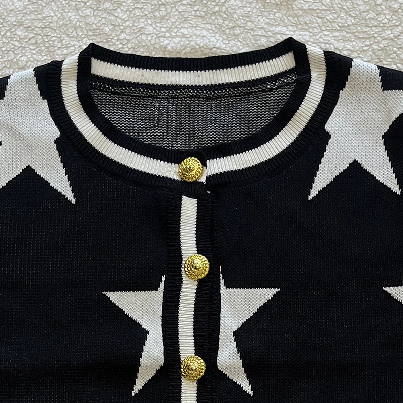 Star Cardigan for Women Gold Button Single Breasted Starry Jacquard Knit Crop Sweater Jacket Fall Winter Trendy Outfit