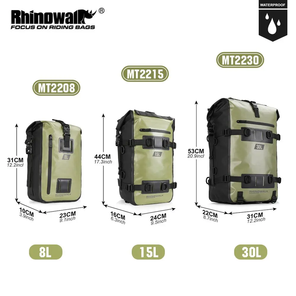 

Сумка на заднее сиденье мотоцикла Rhinowalk, 100% водонепроницаемый сухой велосипедный рюкзак, сумка для хвоста 8 л/15 л/30 л для седла на большие расстояния, 1 шт.