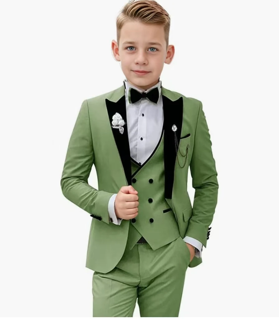 Boys\' Suit Formal Set For Child  Tuxedo Suit Peak Lapel  Slim Fit 3 Piece Party Blazer Set Elegant Kids Costume Prom  3-16 Years