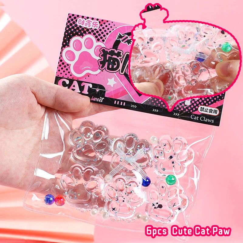 1-6pcs Transparent TPR Cute Cat Paw Squeeze Stress Relief Soft Fingertip Toy Squeeze Decompression Slow Rebound Toy For Kids