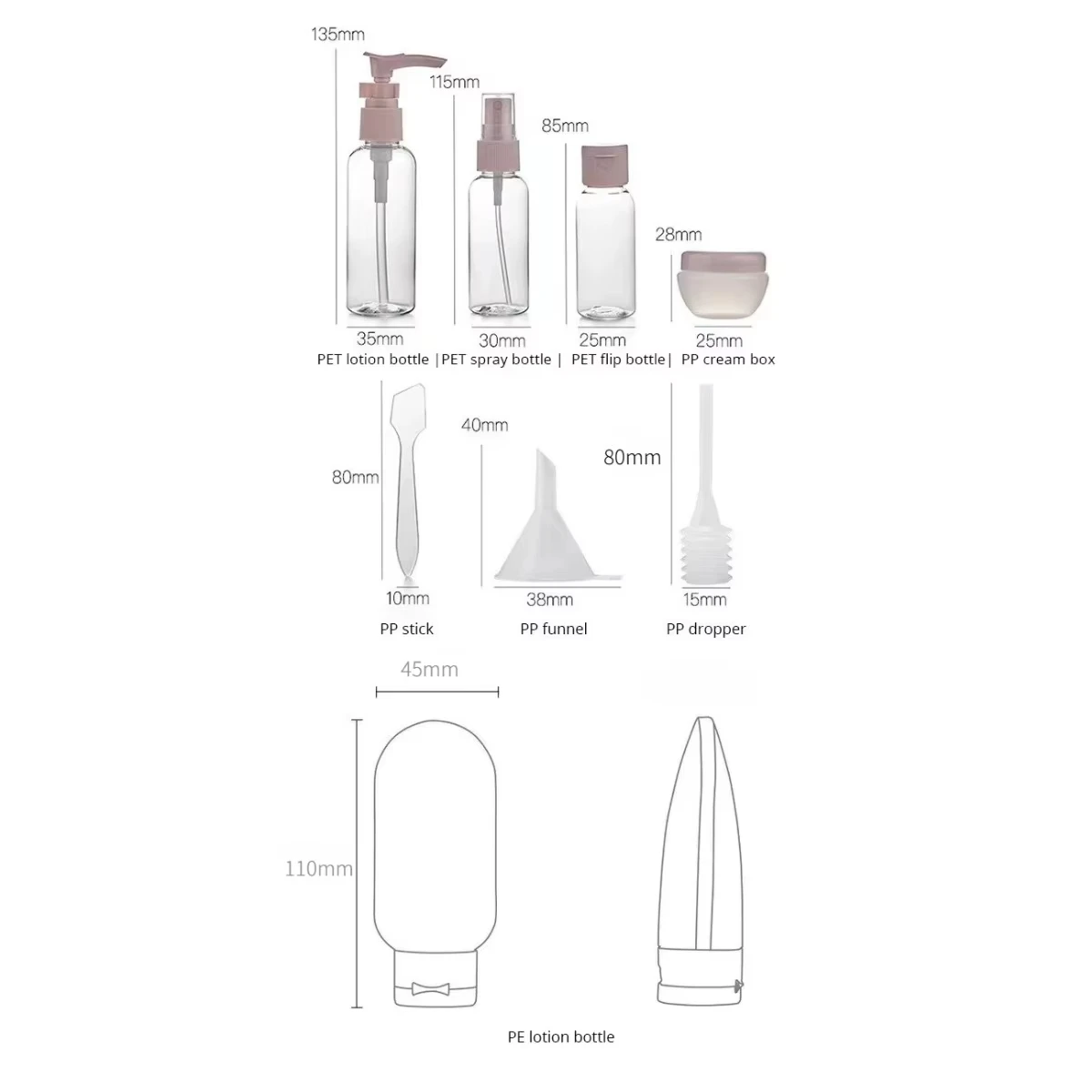 Travel Bottles Set With Storage Bag Travel Size Empty Liquid Cream Lotion Containers Fine Mist Spray Bottle Squeeze Tubes view 6
