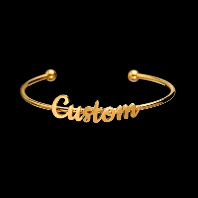Lateefah Cut Letters Titanium Steel Bangle Simple Fashion Circle English Name Open Bangles