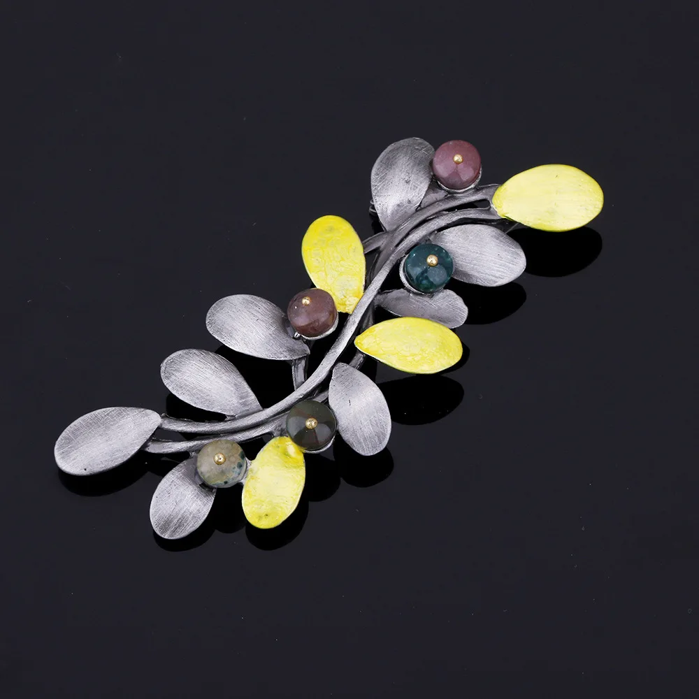 Vintage Women Brooch Trendy Enamel Natural Stone Lapel Pins Cute Plant Accessories For Office Party Meeting Luxury Jewelry