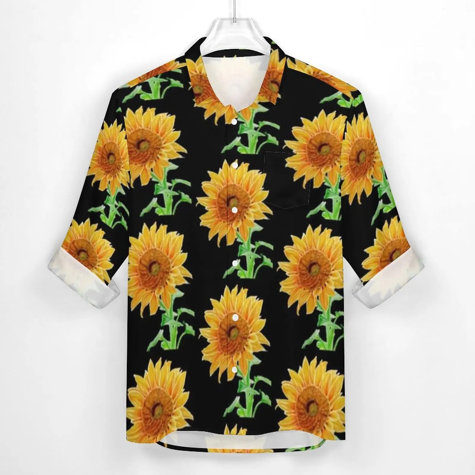 Watercolor Sunflower Shirt Autumn Sunflowers Pop Art Casual Shirts Men Cool Blouses Long Sleeve Custom Funny Clothes Plus Size