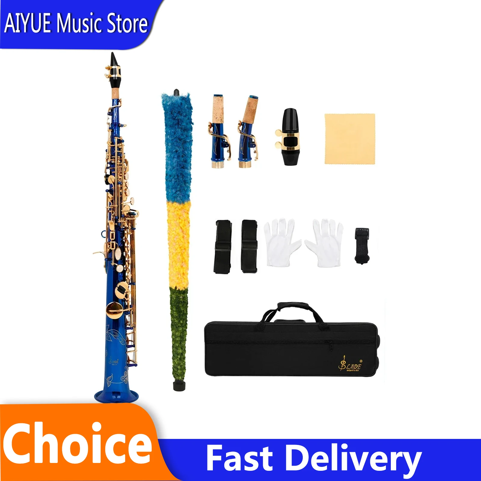 SLADE Soprano Sax EB Brass White Shell Sax Blue Hand Carvmented White Shell Beginner Control Instrument With Accessories