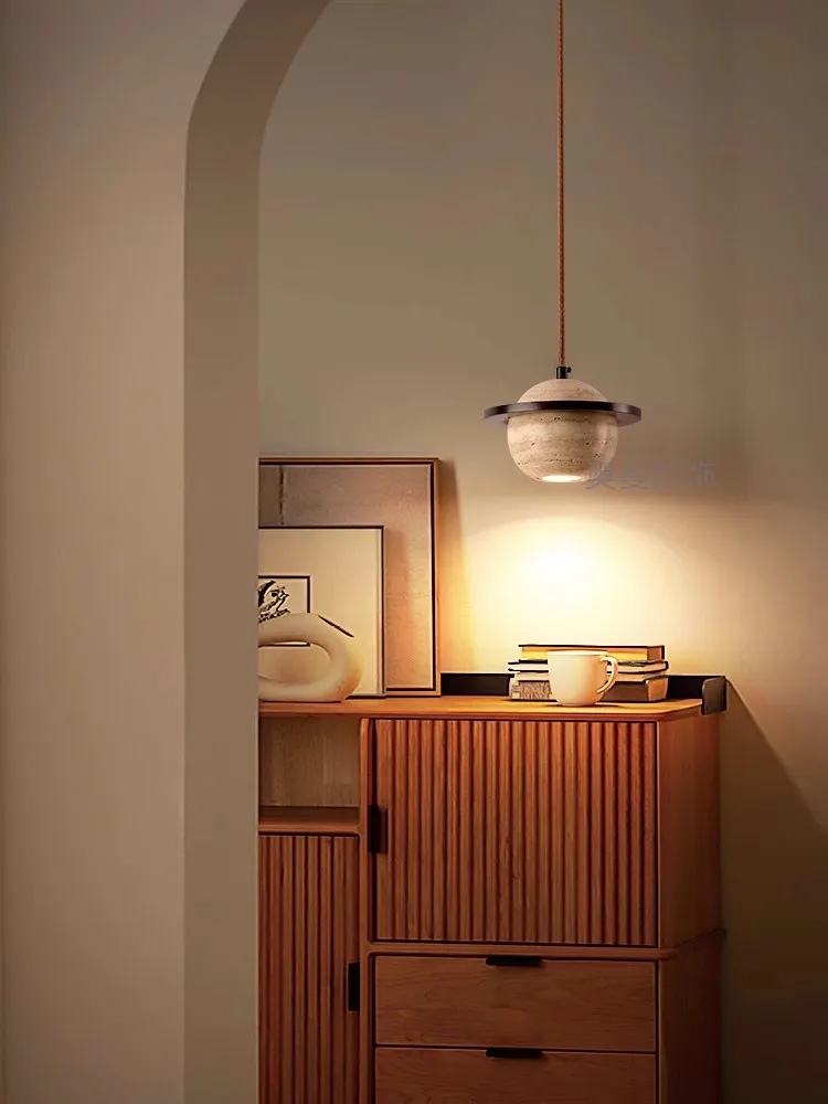 

Yellow cave stone pendant light creative room hanging line light simple retro art bedroom bedside pendant light